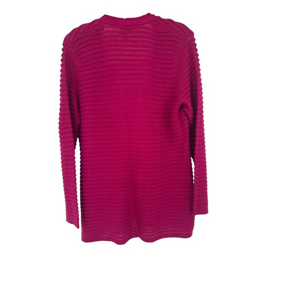 Chicos 2 Magenta Ribbed Open Front Cardigan Sweater Wool Blend Size Large - Picture 3 of 3